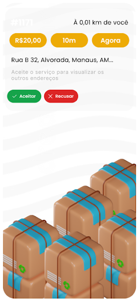 Tela do app EuLevoBR: nova corrida com valor, distância e botões Aceitar e Recusar