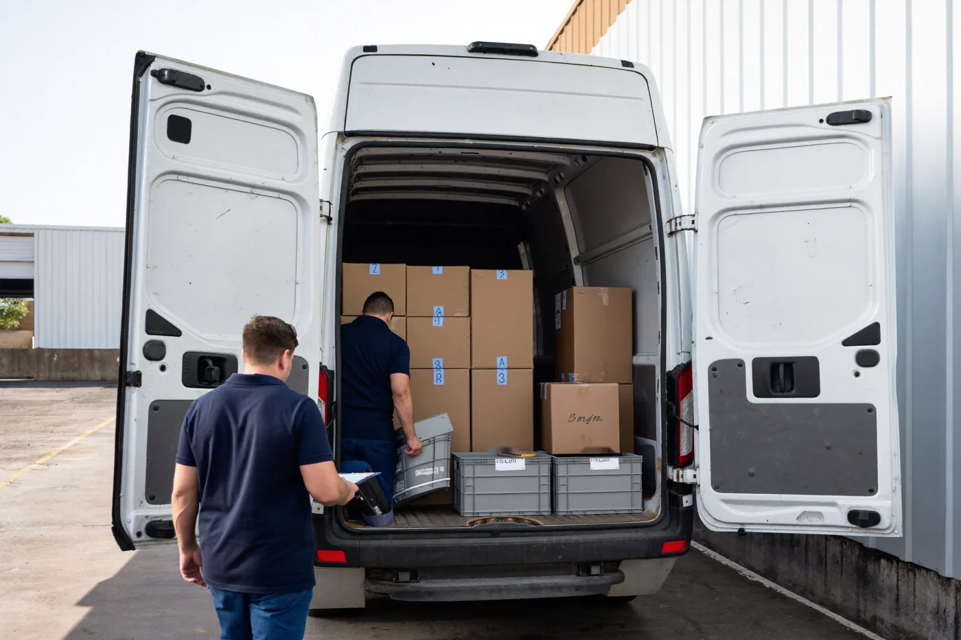 Van da EuLevoBR sendo carregada para uma rota de distribuição recorrente